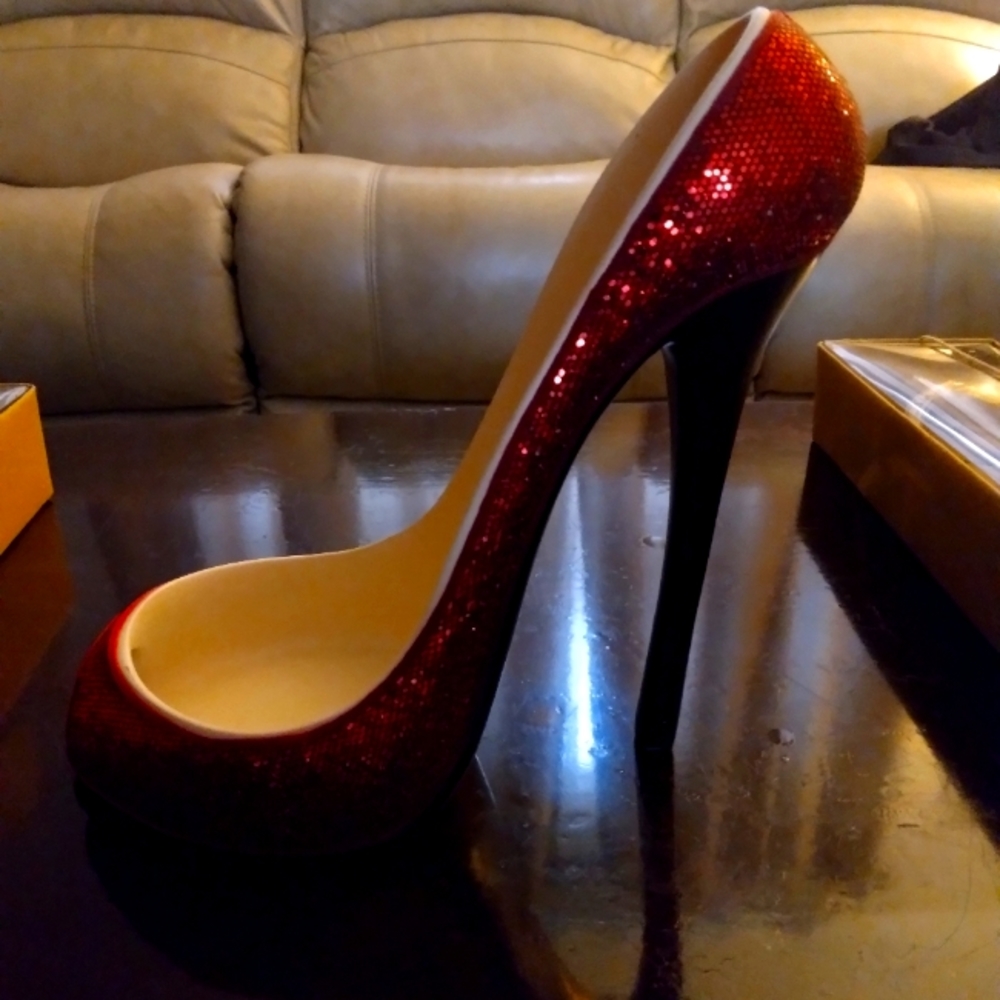 Nice Stiletto Wine Bottle Holder Red Glitter Large 8" High Heel Shoes Wild Eye